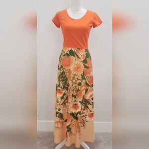Vintage ALFRID SHAHEE Floral Short Sleeve MAXI Dress Size 8